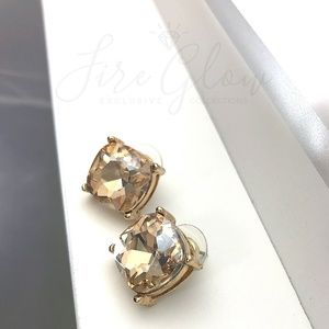 Glass Cushion Cut Champagne Post Earrings